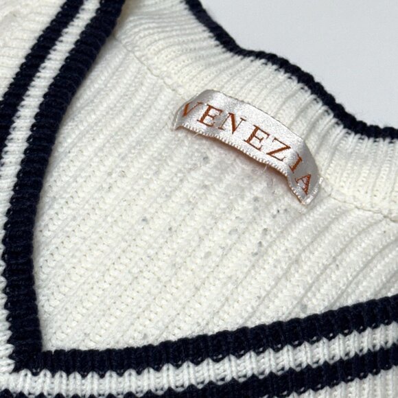 Vtg Venezia Cable Knit V-Neck Oversized Sweater Nautical Sailor Preppy Coastal - Picture 11 of 11